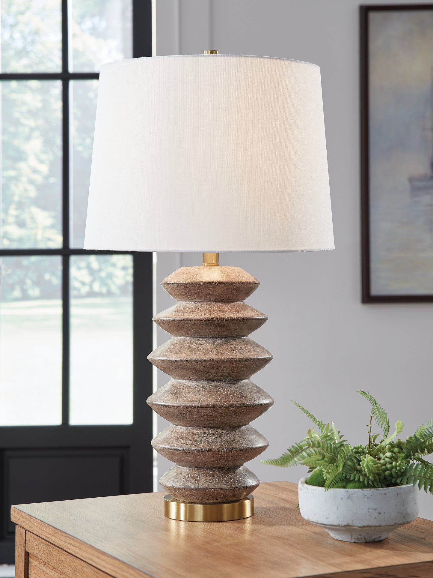Auburndale Furniture Outlet - Ashley Furniture - Jyllyard Lighting - Poly Table Lamp (1/CN) / Brown/Gold Finish - L235944