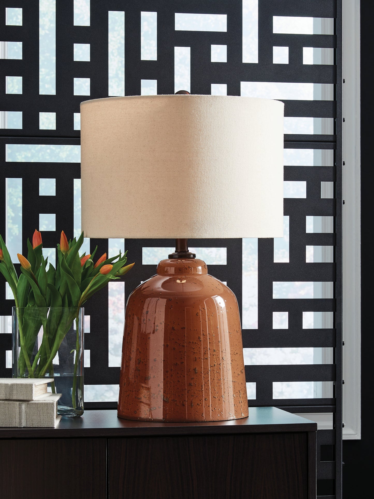 Auburndale Furniture Outlet - Ashley Furniture - Aaleahya Lighting - Glass Table Lamp (1/CN) / Rust - L430904