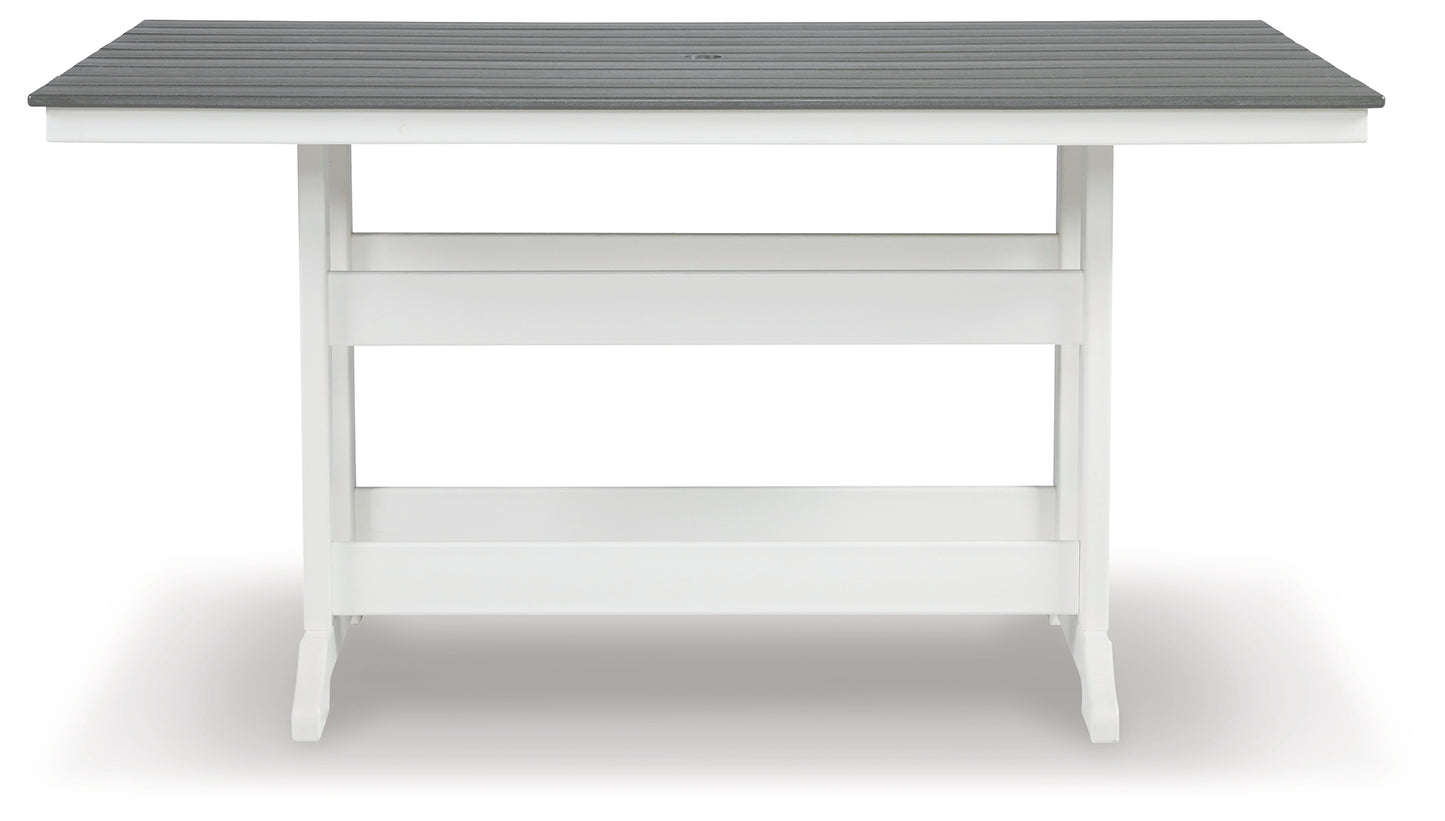 Auburndale Furniture Outlet - Ashley Furniture - Transville Outdoor - RECT COUNTER TABLE W/UMB OPT / Gray/White - P210-642
