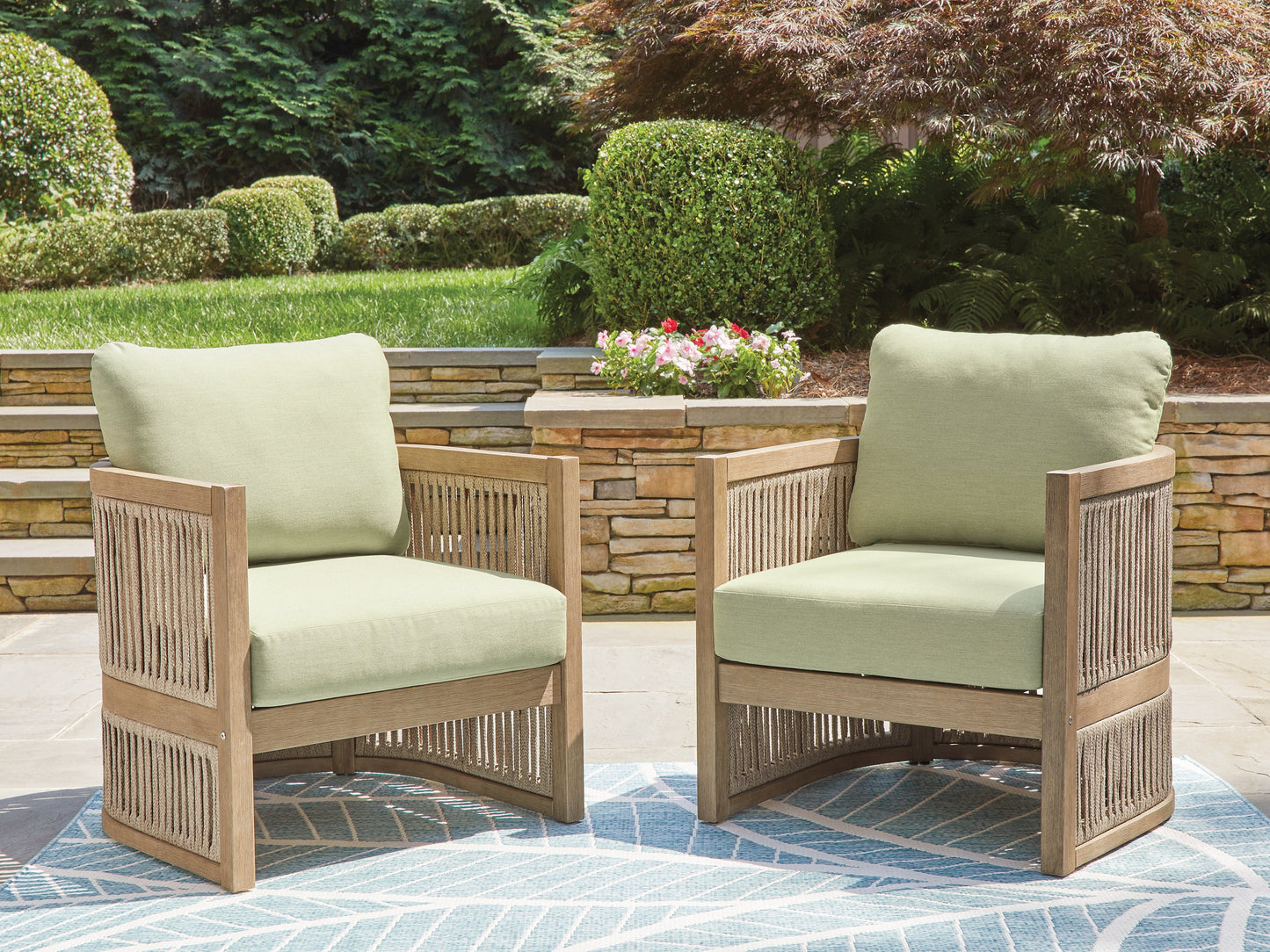 Auburndale Furniture Outlet - Ashley Furniture - Serena Shores Outdoor - Lounge Chair w/Cushion (Set of 2) / Beige/Green - PCP604-820