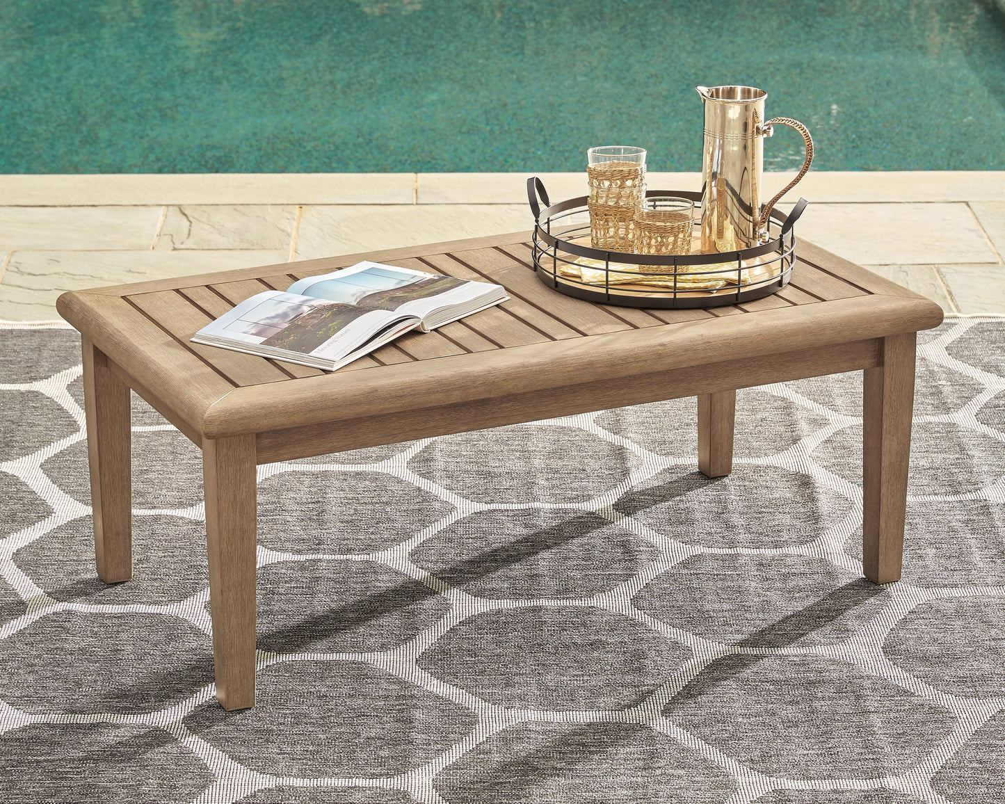 Auburndale Furniture Outlet - Ashley Furniture - Gerianne Outdoor - Rectangular Cocktail Table / Grayish Brown - P805-701
