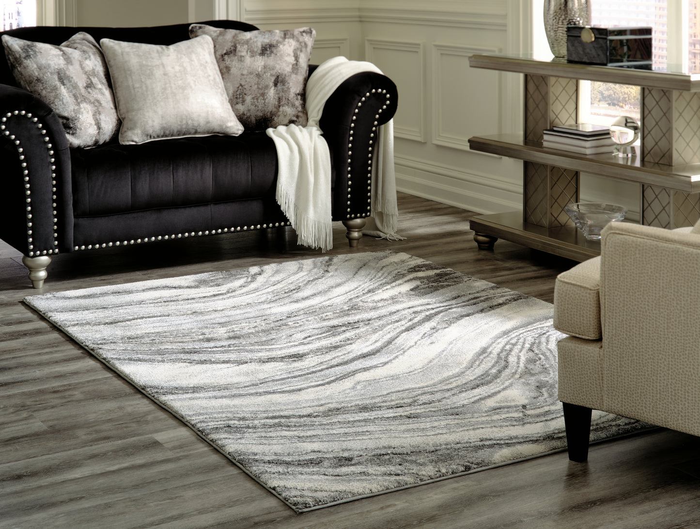 Auburndale Furniture Outlet - Ashley Furniture - Wysdale Rug - 5'3" x 7'3" Rug / Ivory/Gray - R404902