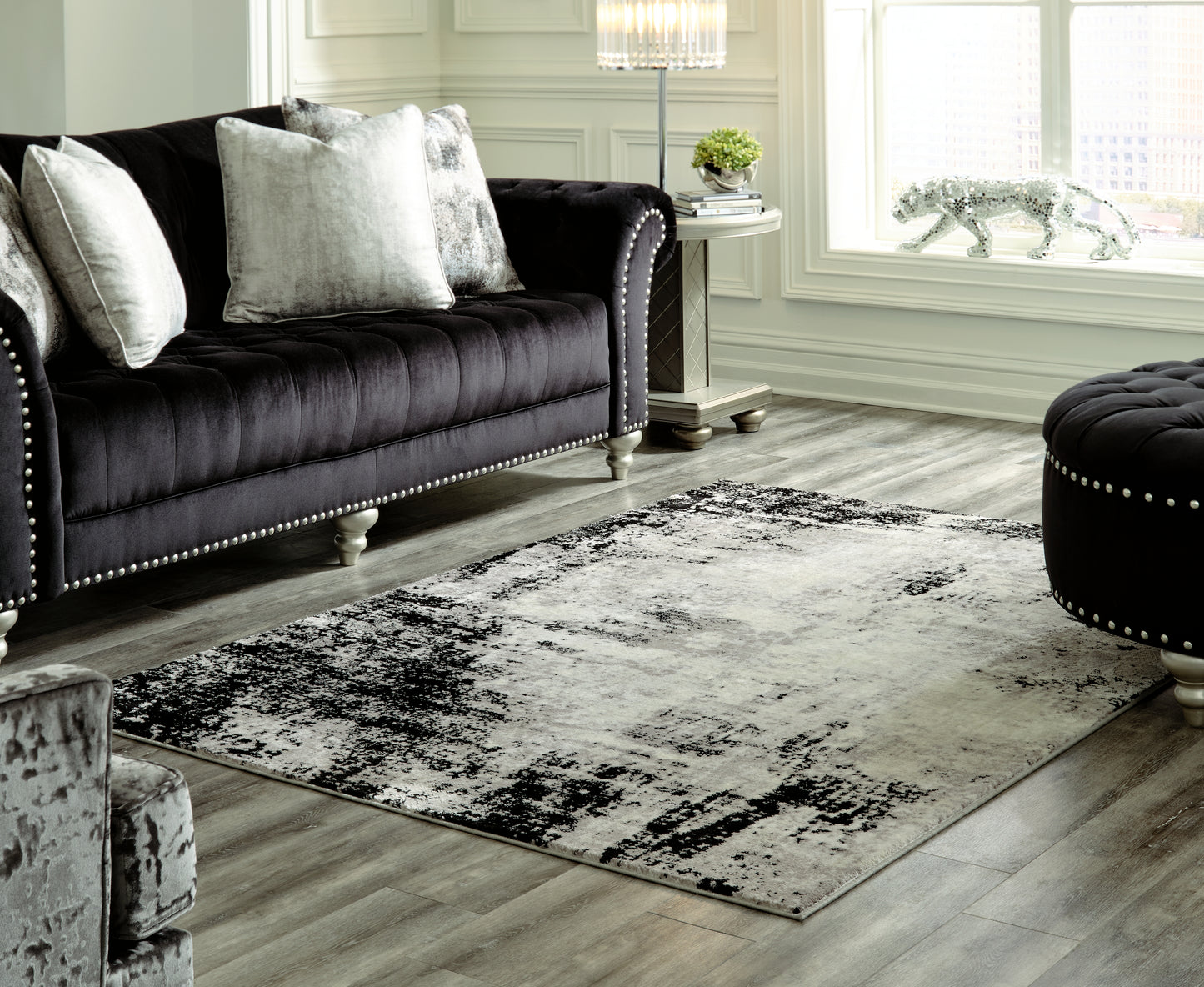 Auburndale Furniture Outlet - Ashley Furniture - Zekeman Rug - 7'10" x 10' Rug / Black/Cream/Gray - R404921