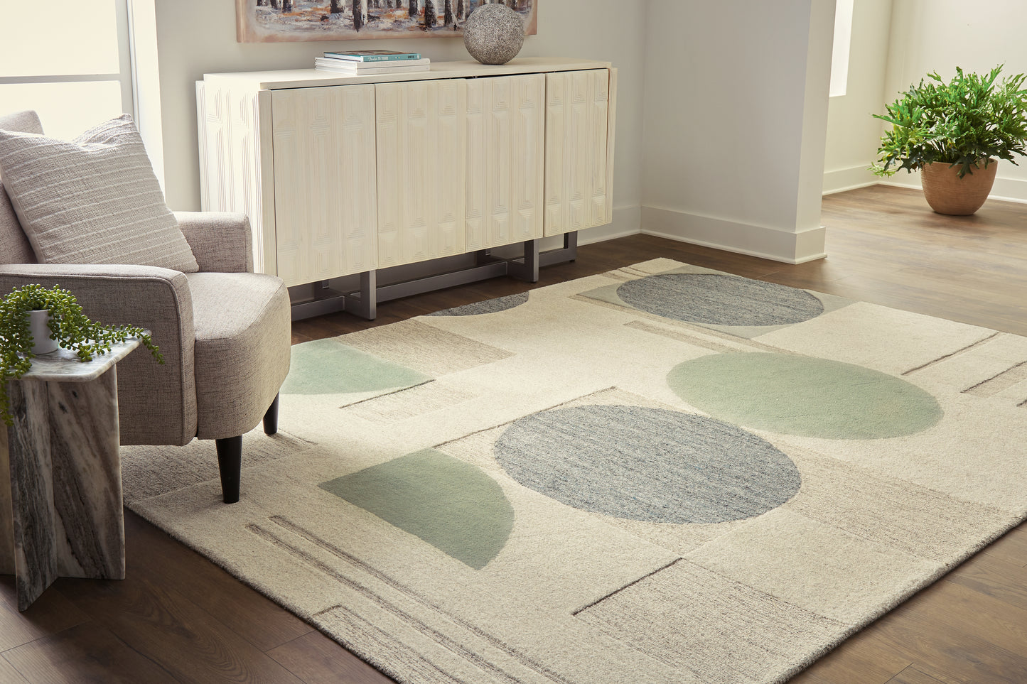 Auburndale Furniture Outlet - Ashley Furniture - Dallane Rug - 5' x 7' Rug / Linen/Blue/Green - R406352