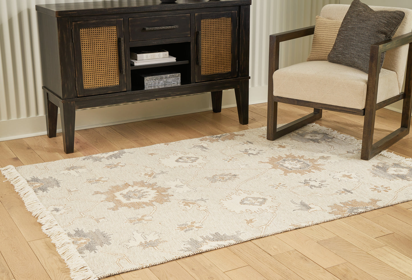 Auburndale Furniture Outlet - Ashley Furniture - Calkin Rug - 5' x 7' Rug / Linen/Gray/Caramel - R406392