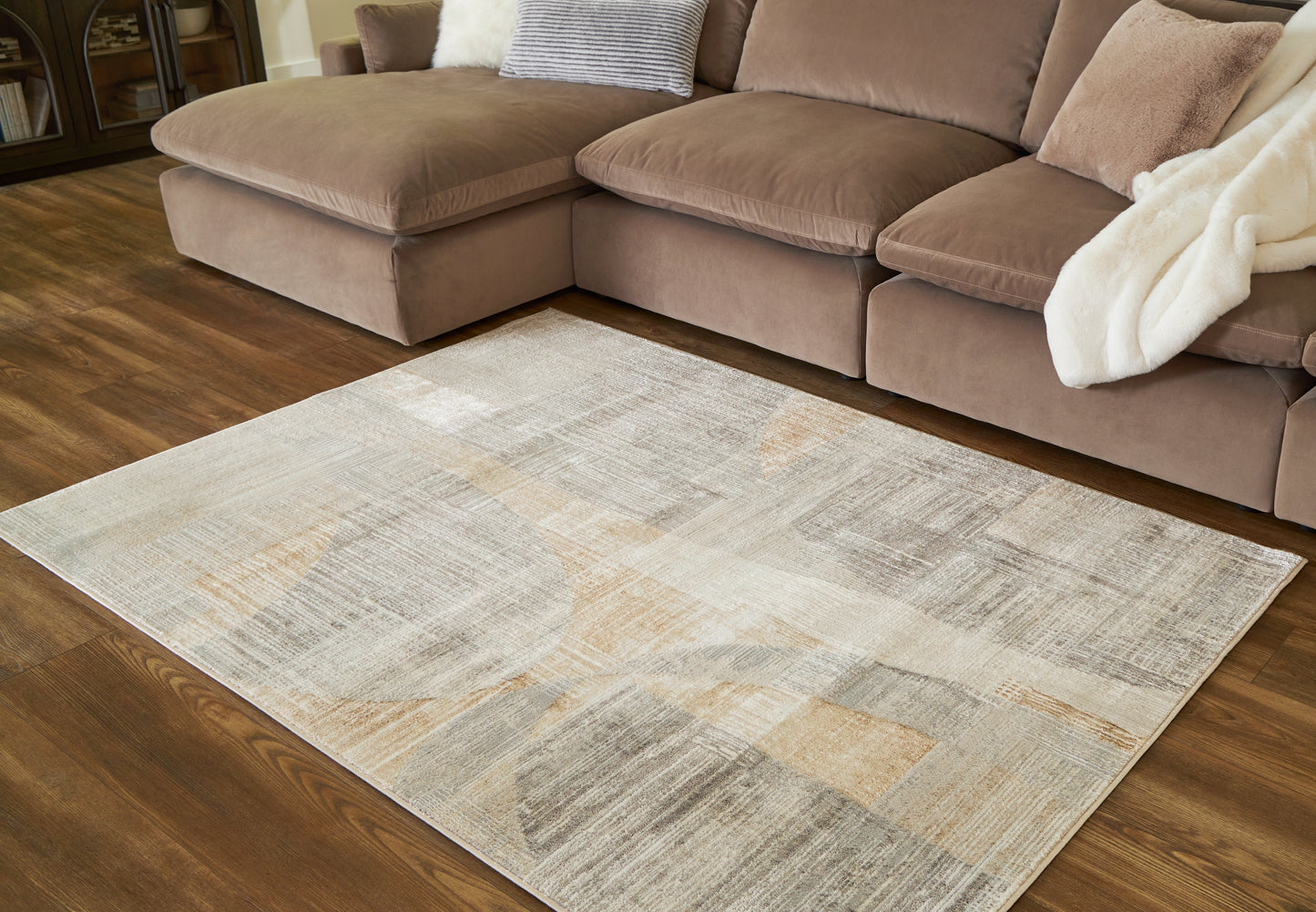 Auburndale Furniture Outlet - Ashley Furniture - Truward Rug - 5' x 7' Rug / Linen/Gray/Caramel - R406472