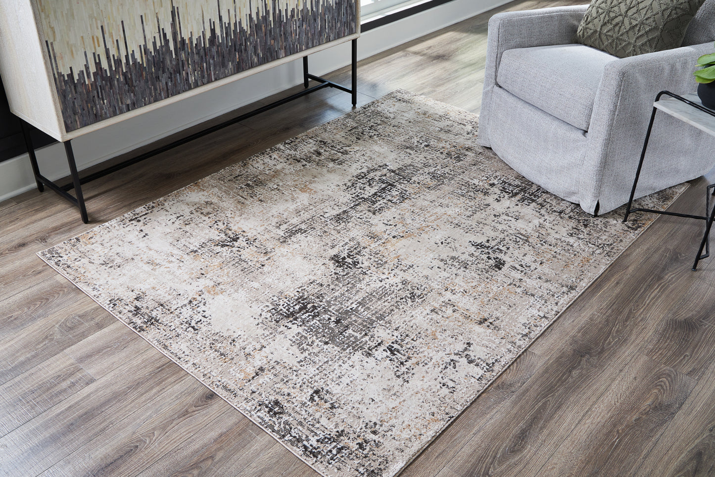 Auburndale Furniture Outlet - Ashley Furniture - Elaning Rug - 5' x 7' Rug / Black/Gray/Cream - R406702