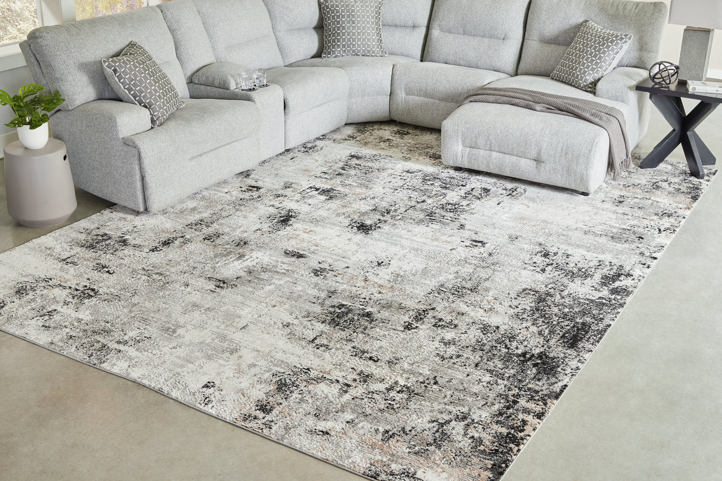 Auburndale Furniture Outlet - Ashley Furniture - Langwell Rug - 10' x 14' Rug / Black/Gray/White - R406780