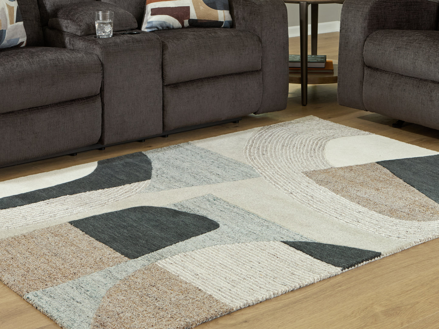 Auburndale Furniture Outlet - Ashley Furniture - Edrickhill Rug - 5' x 7' Rug / Grayish Teal/Taupe/Cream - R407122
