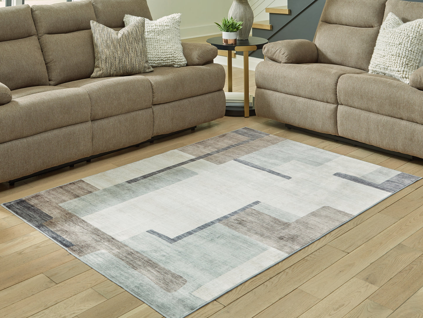 Auburndale Furniture Outlet - Ashley Furniture - Larkport Rug - Washable 5' x 7' Area Rug / Cream/Brown/Gray - R407412