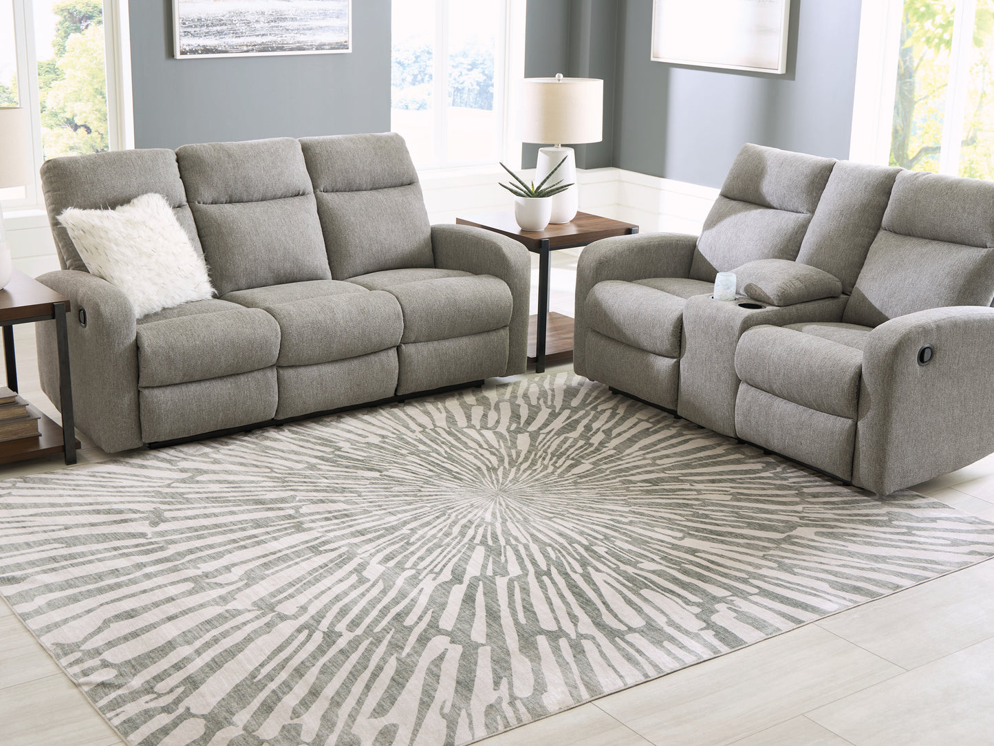 Auburndale Furniture Outlet - Ashley Furniture - Verland Rug - Washable 7'6" x 9'6" Area Rug / Gray/White - R407431