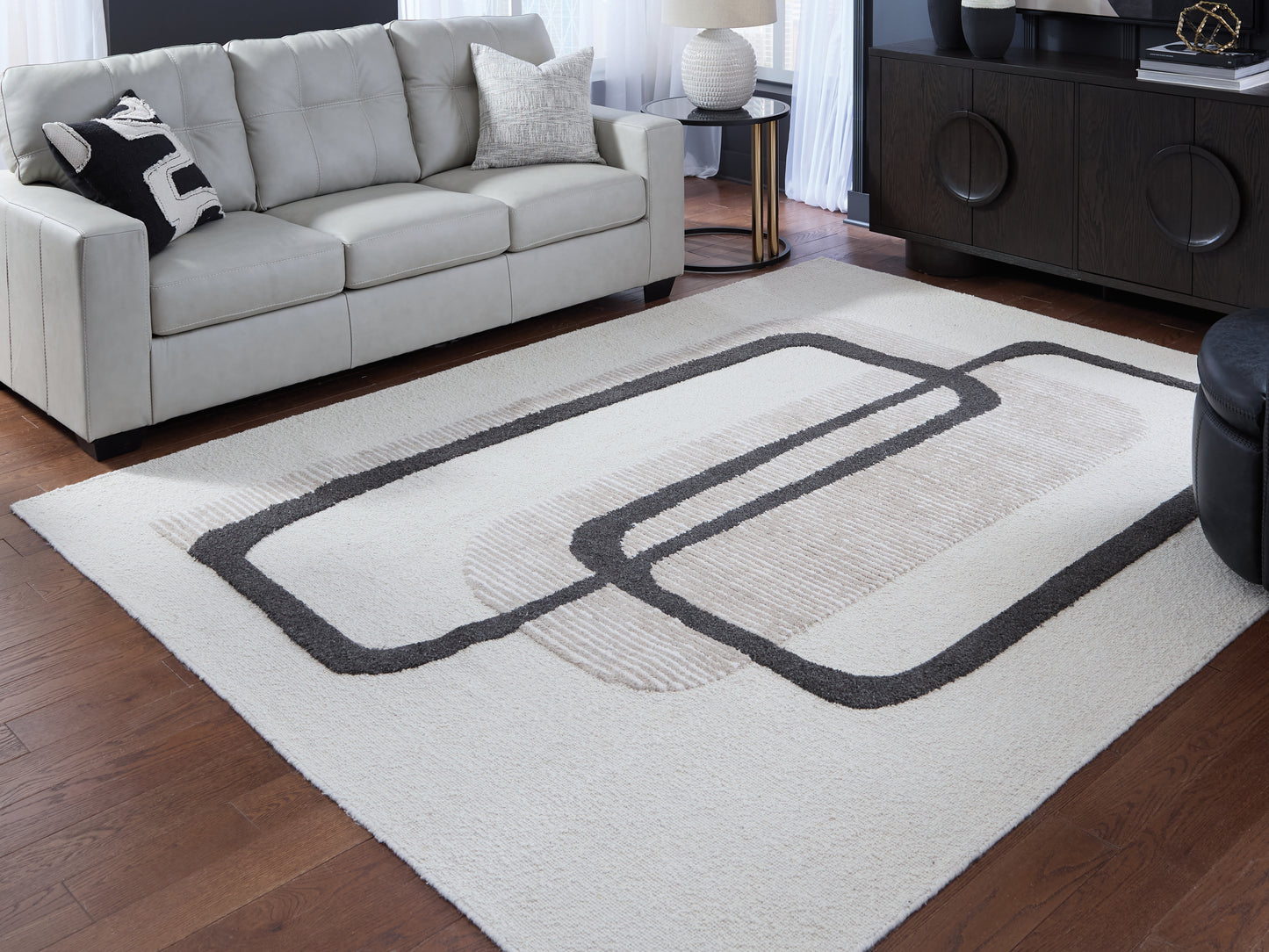 Auburndale Furniture Outlet - Ashley Furniture - Davismour Rug - 7'8" x 10' Area Rug / Ivory/Taupe/Charcoal - R407561