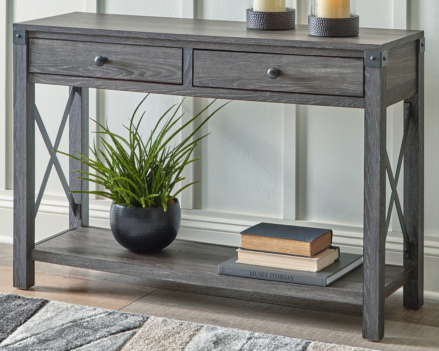 Auburndale Furniture Outlet - Ashley Furniture - Freedan Sofa/Console Table - Console Sofa Table / Grayish Brown - T175-4
