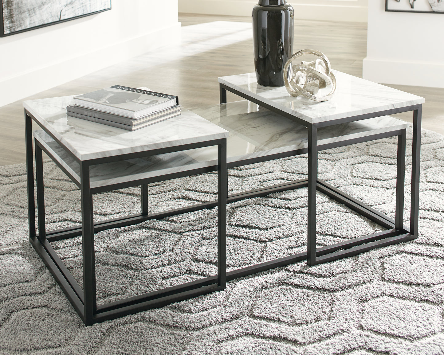 Auburndale Furniture Outlet - Ashley Furniture - Donnesta Table (Set of 3) - Occasional Table Set (3/CN) / Gray/Black - T182-13