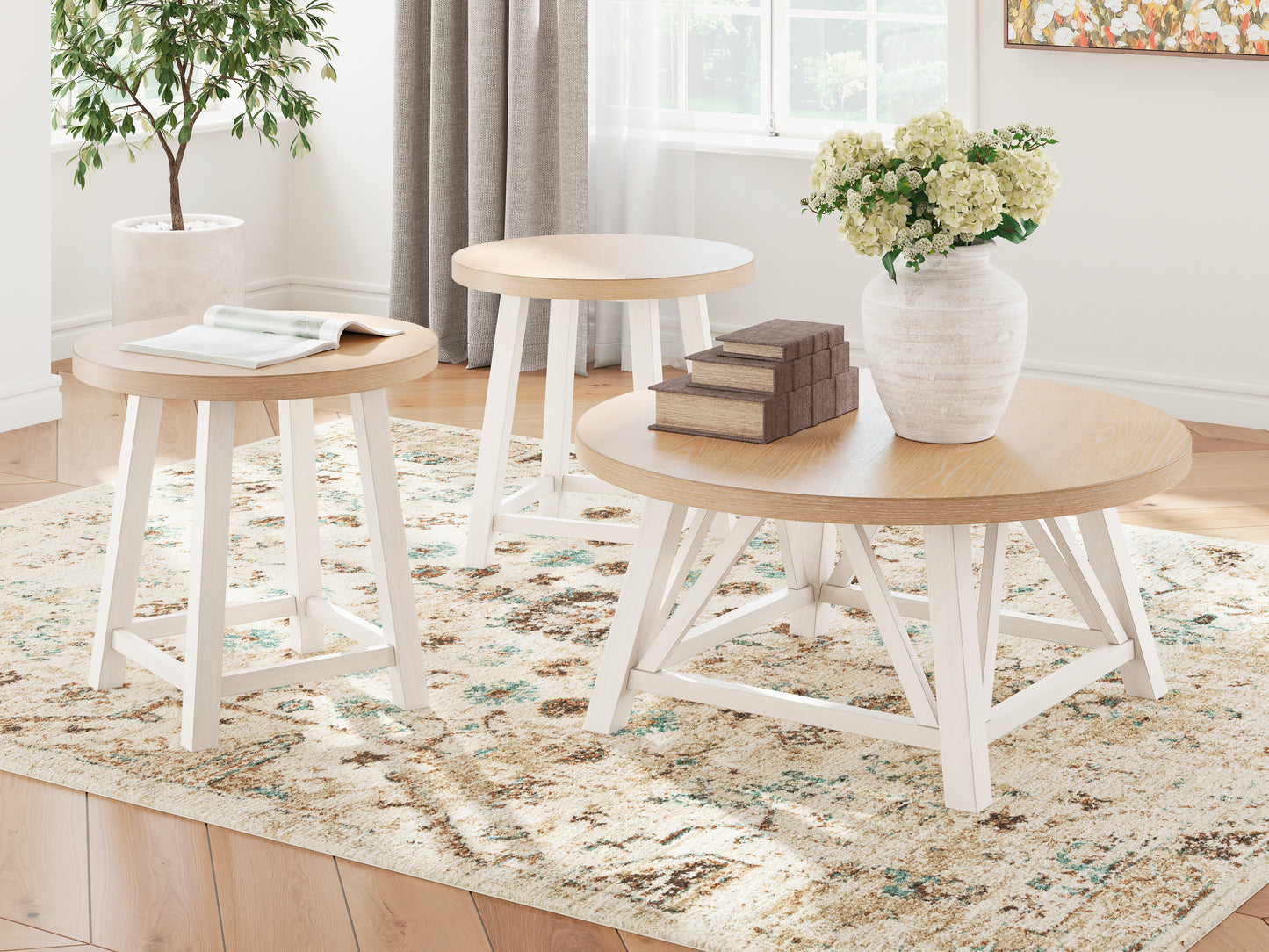 Auburndale Furniture Outlet - Ashley Furniture - Fawndell Table (Set of 3) - Occasional Table Set (3/CN) / Antique White/Brown - T193-13