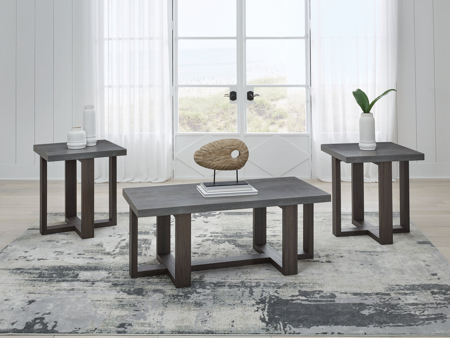 Auburndale Furniture Outlet - Ashley Furniture - Dynnford Table (Set of 3) - Occasional Table Set (3/CN) / Gray/Brown - T216-13
