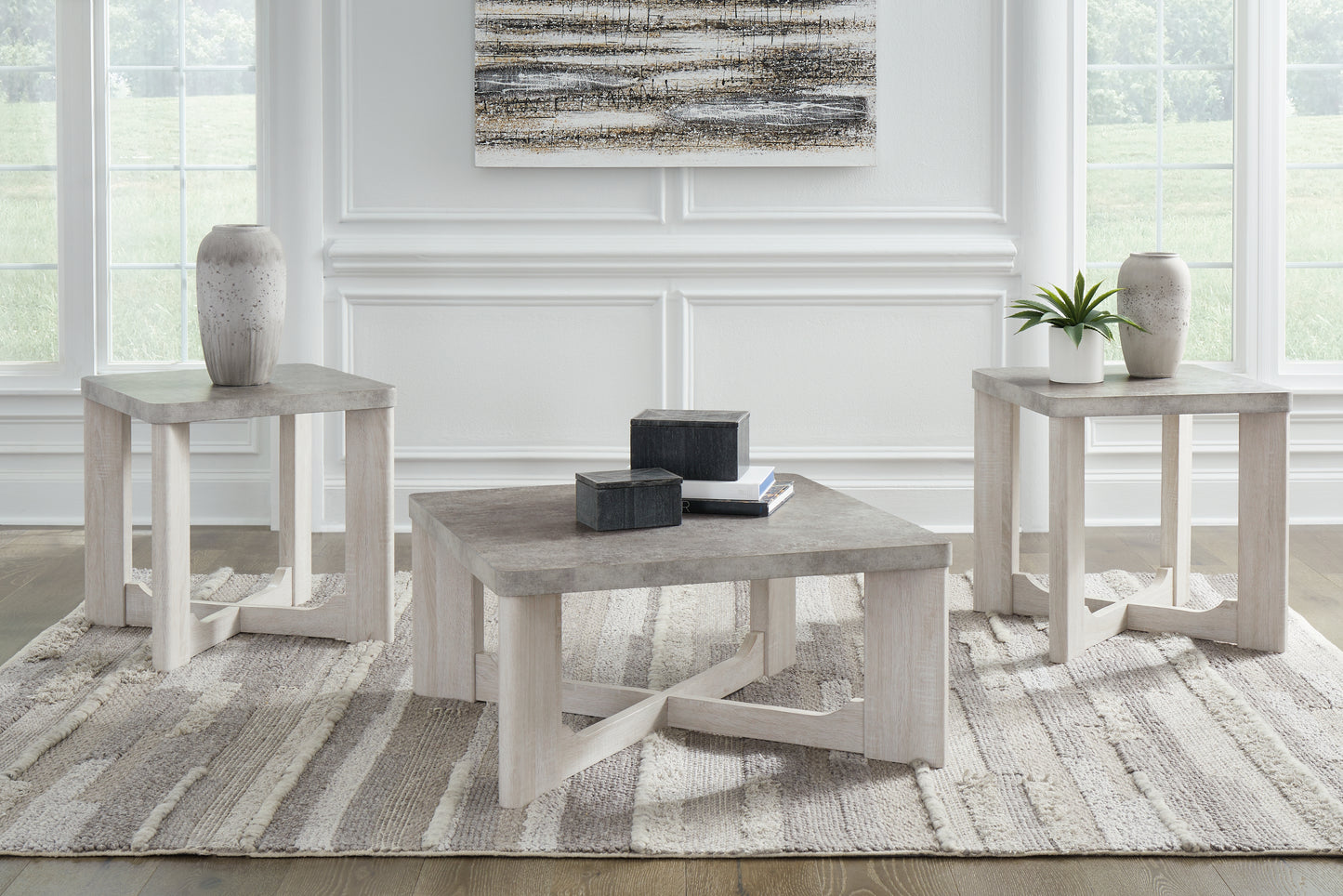 Auburndale Furniture Outlet - Ashley Furniture - Garnilly Table (Set of 3) - Occasional Table Set (3/CN) / Whitewash - T247-13