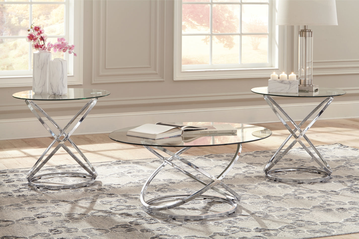 Auburndale Furniture Outlet - Ashley Furniture - Hollynyx Table (Set of 3) - Occasional Table Set (3/CN) / Chrome Finish - T270-13
