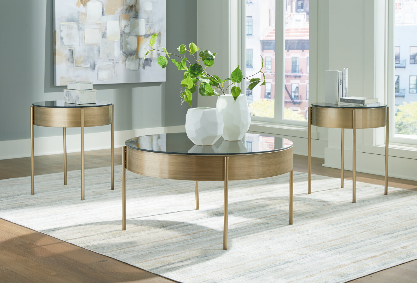 Auburndale Furniture Outlet - Ashley Furniture - Jettaya Table (Set of 3) - Occasional Table Set (3/CN) / Brushed Brass - T285-13