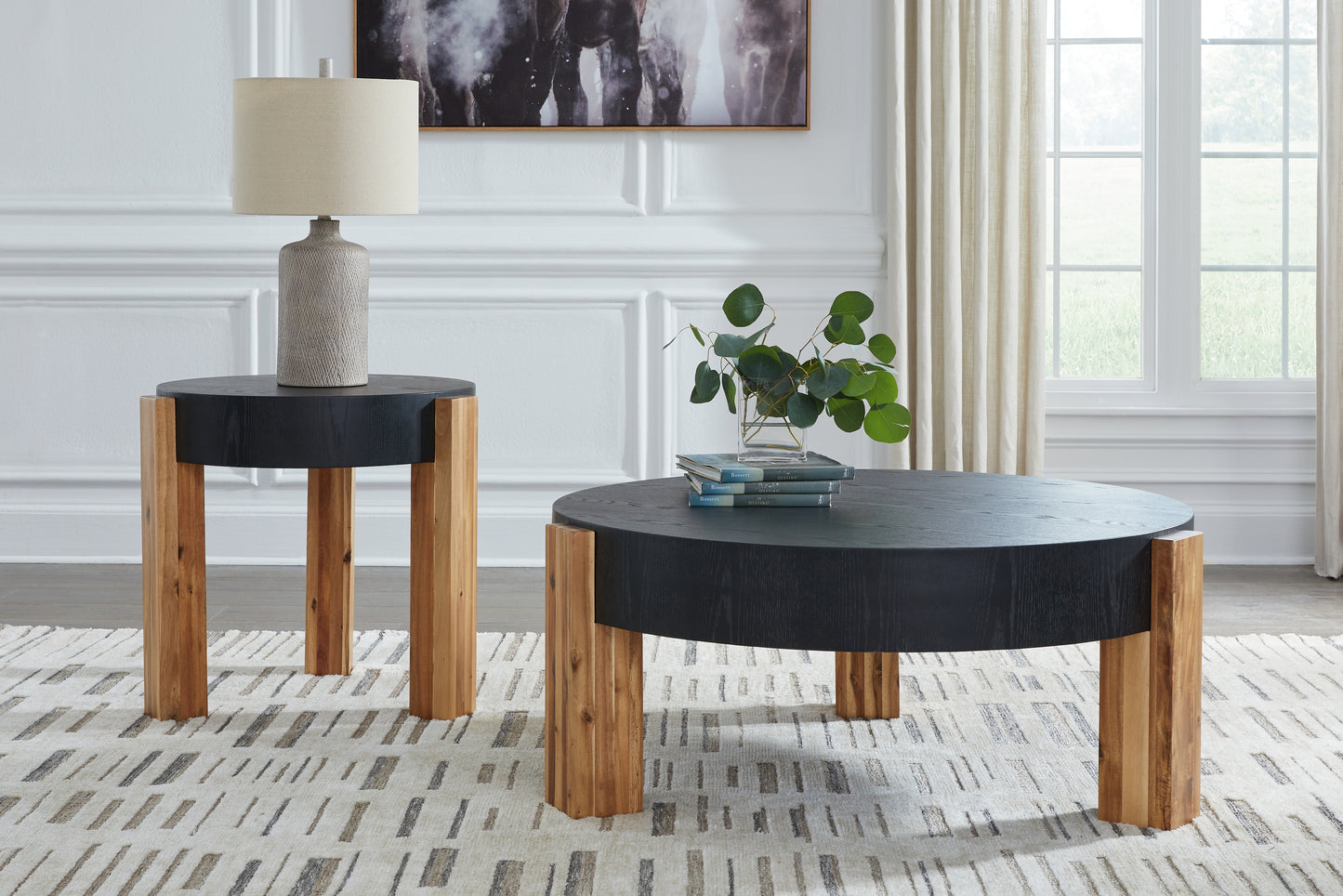 Auburndale Furniture Outlet - Ashley Furniture - Breenmore Table (Set of 2) - Occasional Table Set (Set of 2) / Black/Natural - T322-12