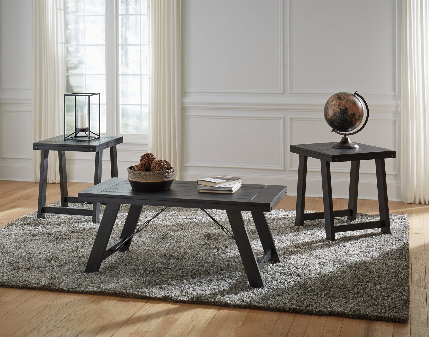 Auburndale Furniture Outlet - Ashley Furniture - Noorbrook Table (Set of 3) - Occasional Table Set (3/CN) / Black/Pewter - T351-13