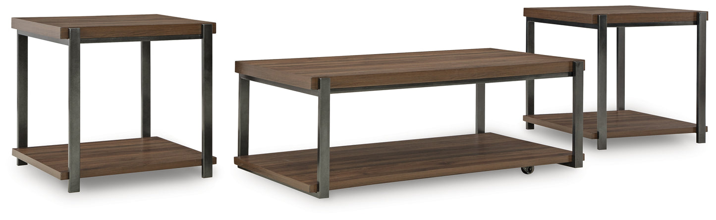 Auburndale Furniture Outlet - Ashley Furniture - Trindwick Table (Set of 3) - Occasional Table Set (3/CN) / Brown/Gun Metal - T381-13