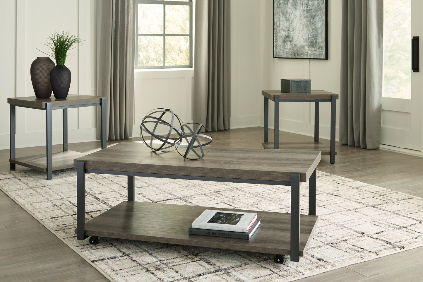 Auburndale Furniture Outlet - Ashley Furniture - Wilmaden Table (Set of 3) - Occasional Table Set (3/CN) / Gray/Black - T393-13