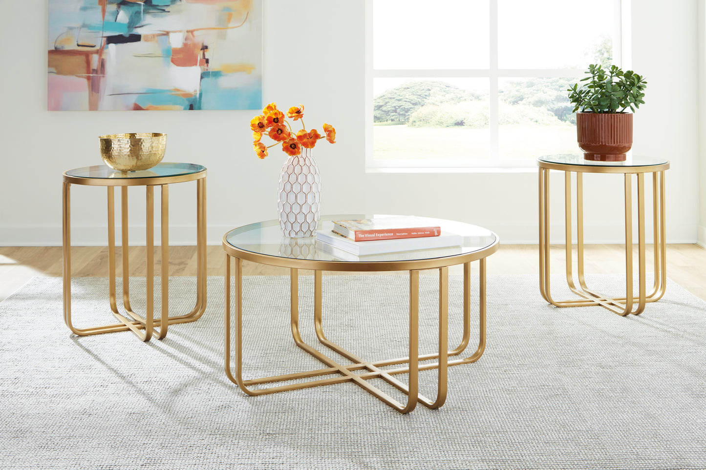Auburndale Furniture Outlet - Ashley Furniture - Milloton Table (Set of 3) - Occasional Table Set (3/CN) / Gold - T398-13