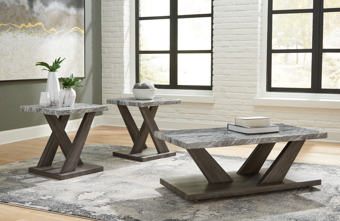 Auburndale Furniture Outlet - Ashley Furniture - Bensonale Table (Set of 3) - Occasional Table Set (3/CN) / Brown/Gray - T400-13