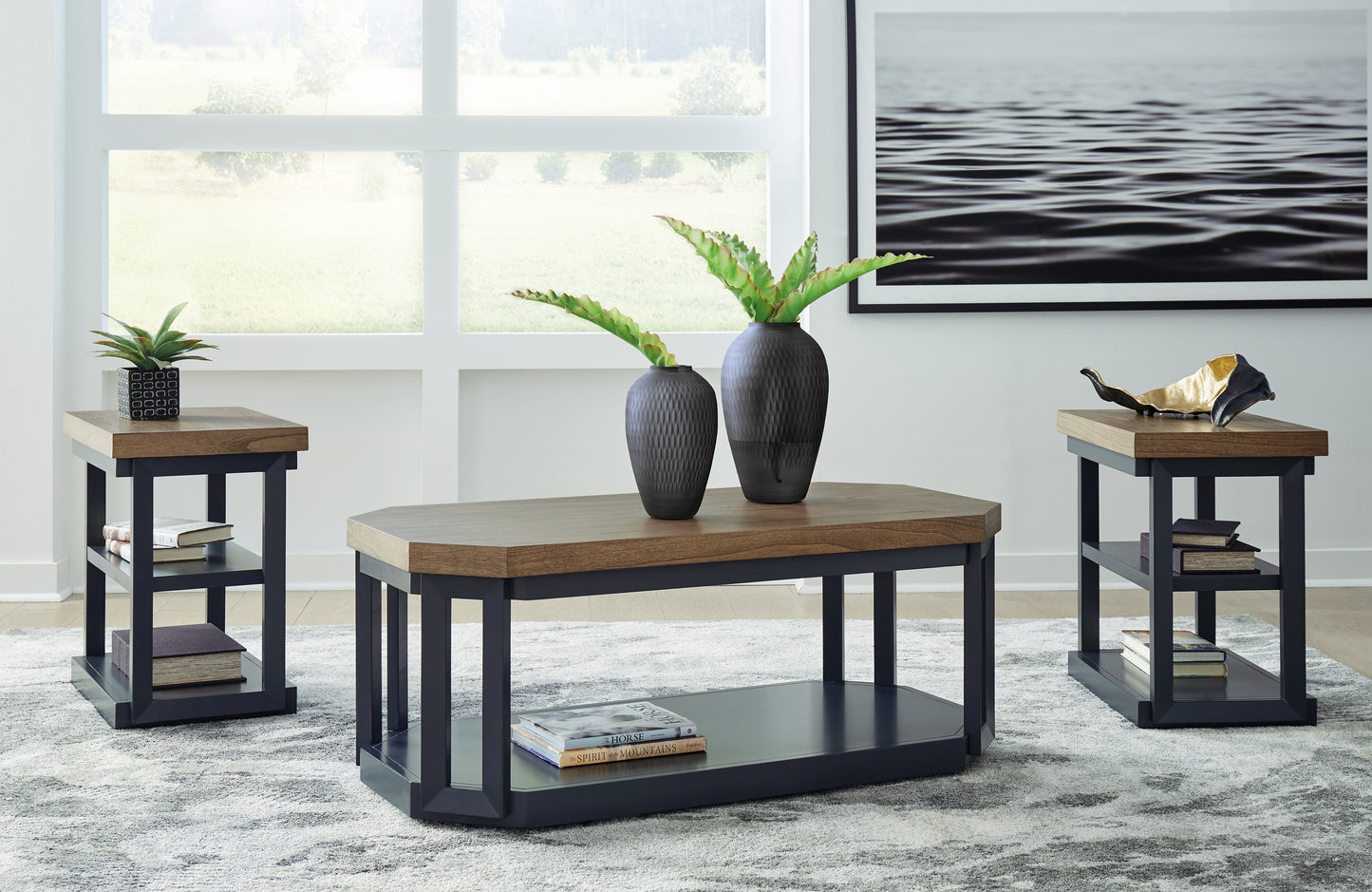Auburndale Furniture Outlet - Ashley Furniture - Landocken Table (Set of 3) - Occasional Table Set (3/CN) / Brown/Blue - T402-13