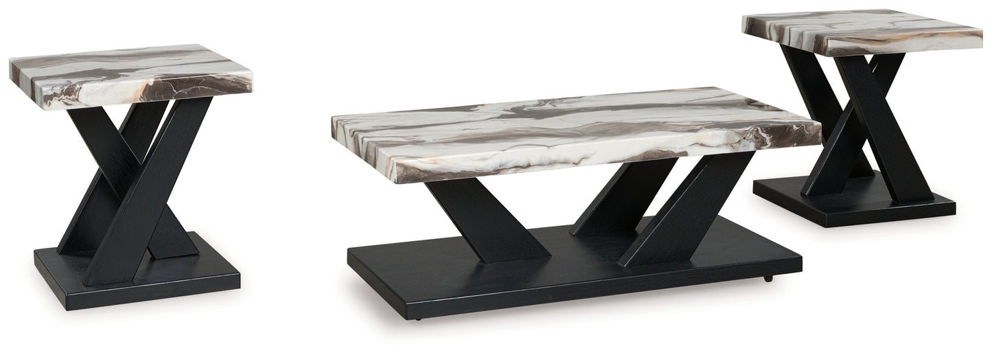 Auburndale Furniture Outlet - Ashley Furniture - Cendill Table (Set of 3) - Occasional Table Set (3/CN) / Dark Brown/White/Black - T403-13