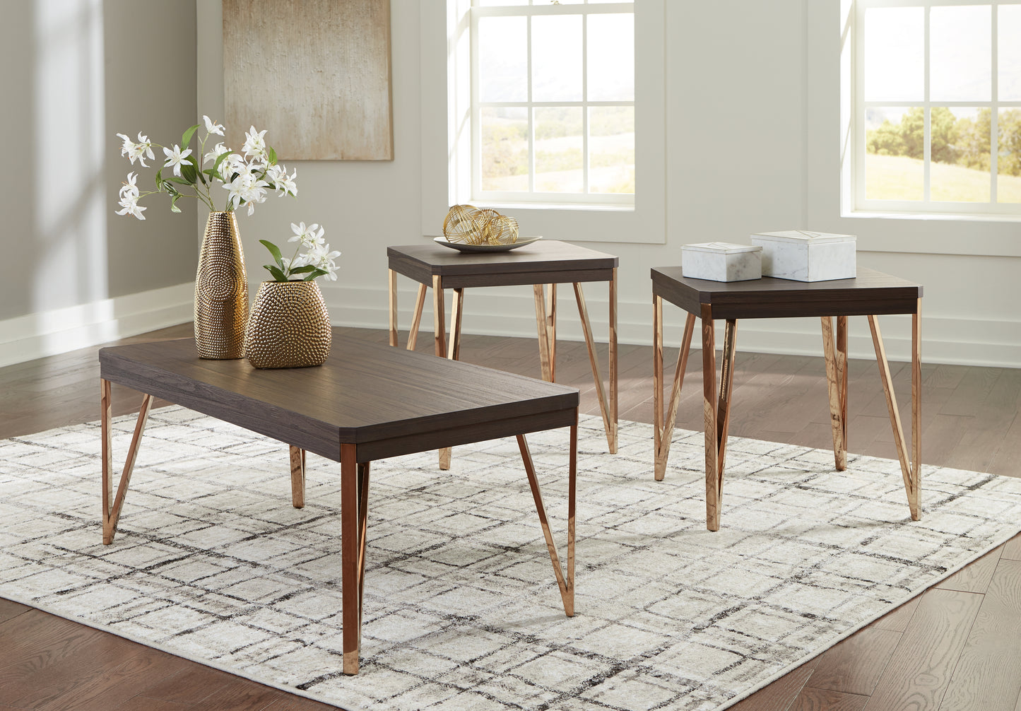 Auburndale Furniture Outlet - Ashley Furniture - Bandyn Table (Set of 3) - Occasional Table Set (3/CN) / Brown/Champagne - T404-13