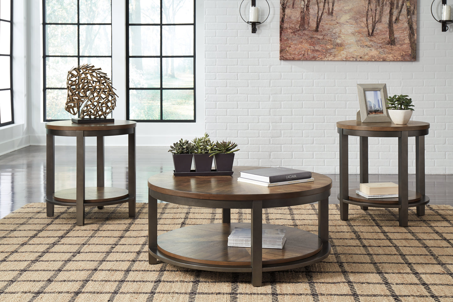 Auburndale Furniture Outlet - Ashley Furniture - Roybeck Table (Set of 3) - Occasional Table Set (3/CN) / Light Brown/Bronze - T411-13