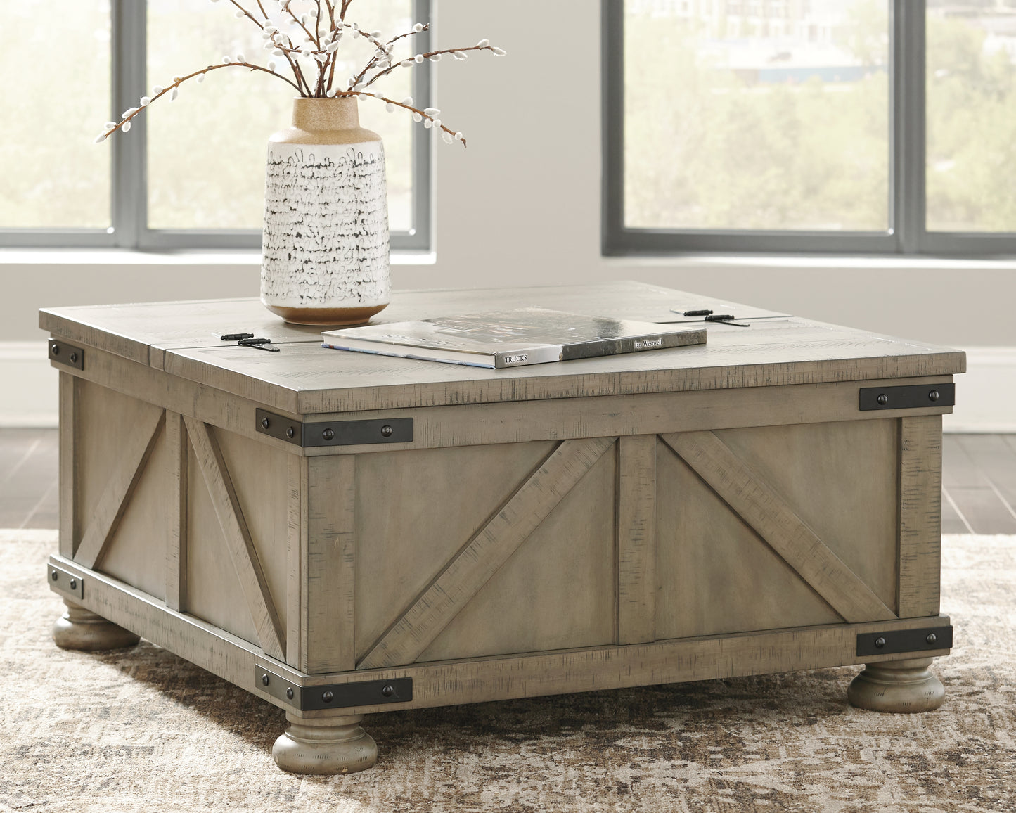 Auburndale Furniture Outlet - Ashley Furniture - Aldwin Coffee Table With Storage - Cocktail Table with Storage / Gray - T457-20