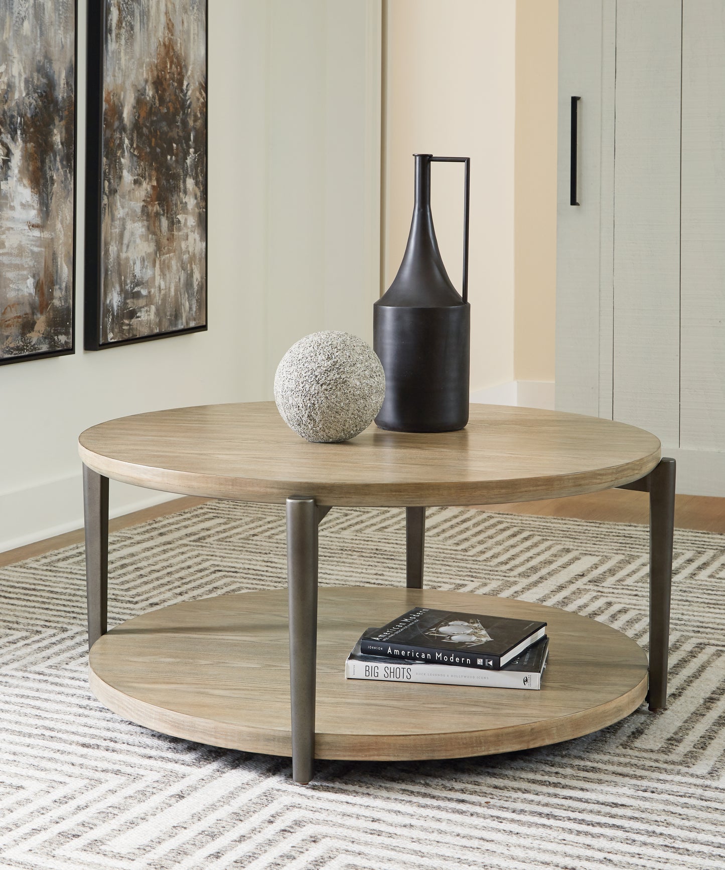Auburndale Furniture Outlet - Ashley Furniture - Dyonton Coffee Table - Round Cocktail Table / Light Grayish Brown - T574-8