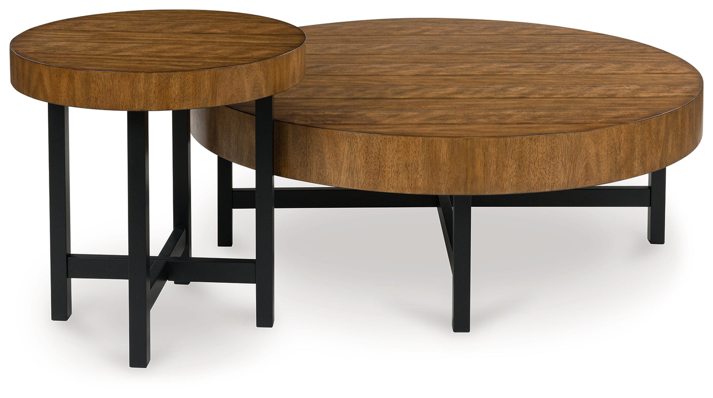 Auburndale Furniture Outlet - Ashley Furniture - Steenlage Table (Set of 2) - Occasional Table Set (Set of 2) / Brown/Black - T575-12