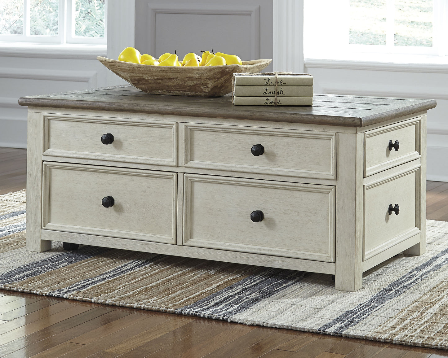 Auburndale Furniture Outlet - Ashley Furniture - Bolanburg Coffee Table with Lift Top - Lift Top Cocktail Table / Two-tone - T637-20
