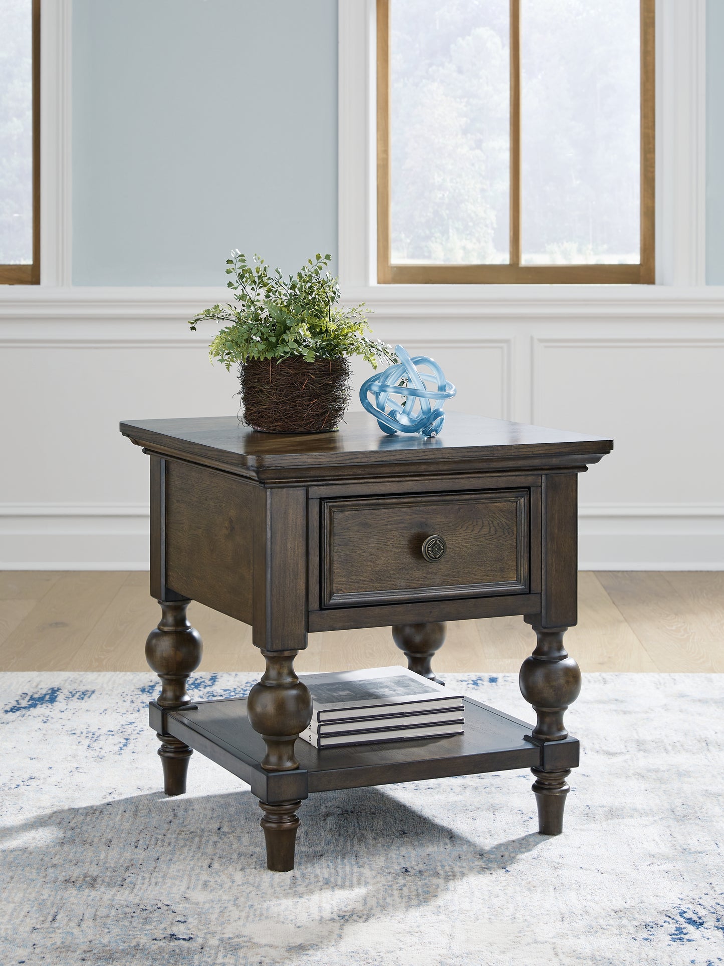 Auburndale Furniture Outlet - Ashley Furniture - Veramond End Table - Square End Table / Dark Brown - T694-2