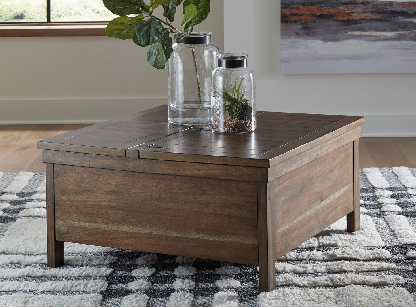 Auburndale Furniture Outlet - Ashley Furniture - Moriville Lift-Top Coffee Table - Lift Top Cocktail Table / Grayish Brown - T731-9