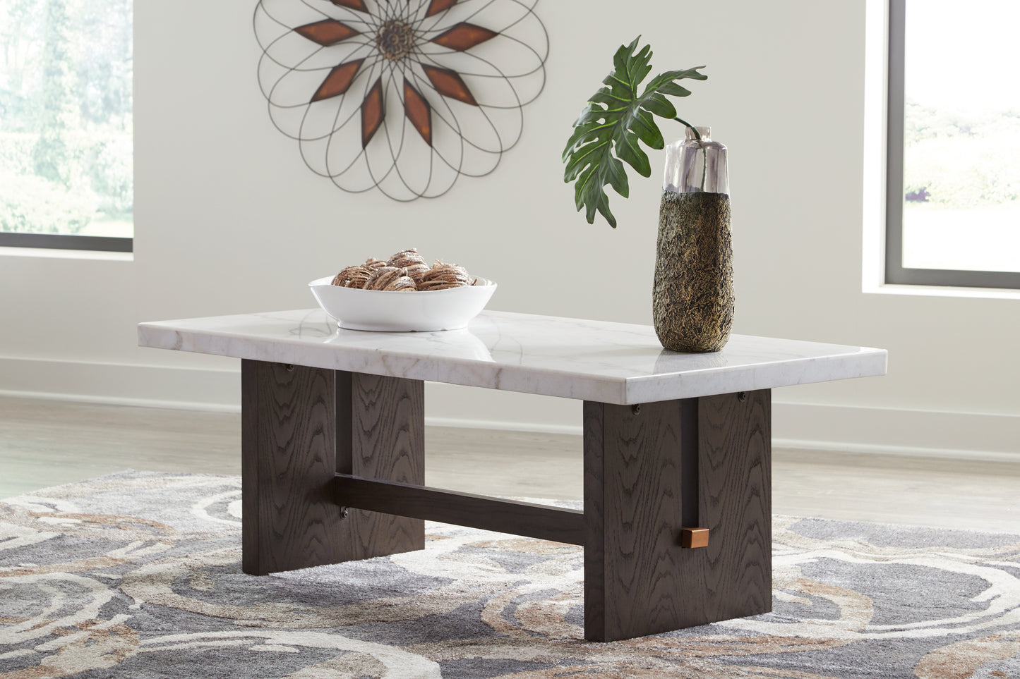 Auburndale Furniture Outlet - Ashley Furniture - Burkhaus Coffee Table - Rectangular Cocktail Table / White/Dark Brown - T779-1