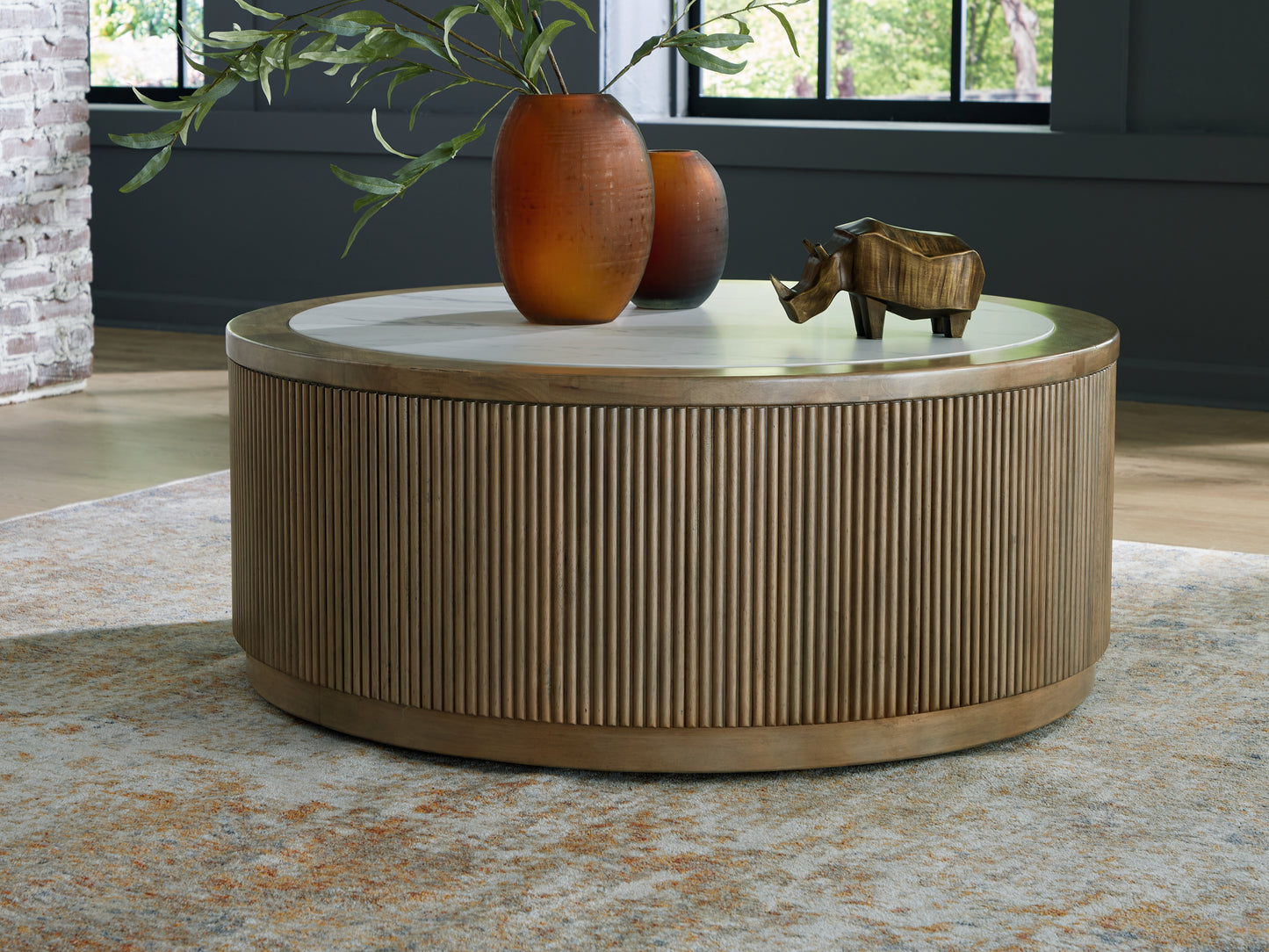 Auburndale Furniture Outlet - Ashley Furniture - Camdill Coffee Table - Round Cocktail Table / Light Brown/White - T808-8