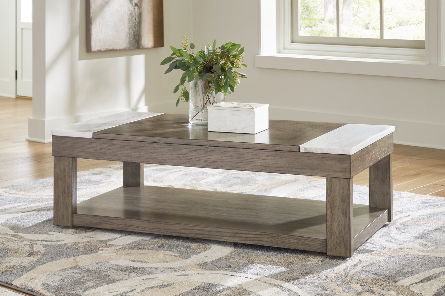 Auburndale Furniture Outlet - Ashley Furniture - Loyaska Lift-Top Coffee Table - Lift Top Cocktail Table / Grayish Brown/White - T854-9