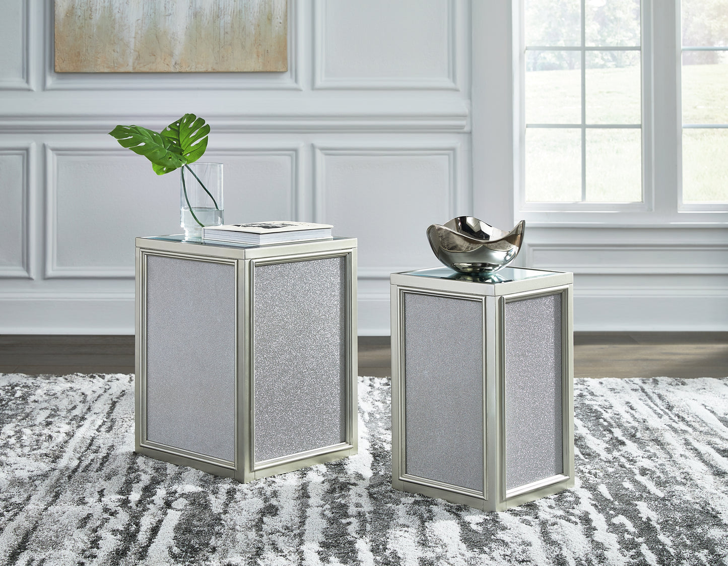 Auburndale Furniture Outlet - Ashley Furniture - Traleena Nesting End Table (Set of 2) - Nesting End Tables (Set of 2) / Silver Finish - T957-16