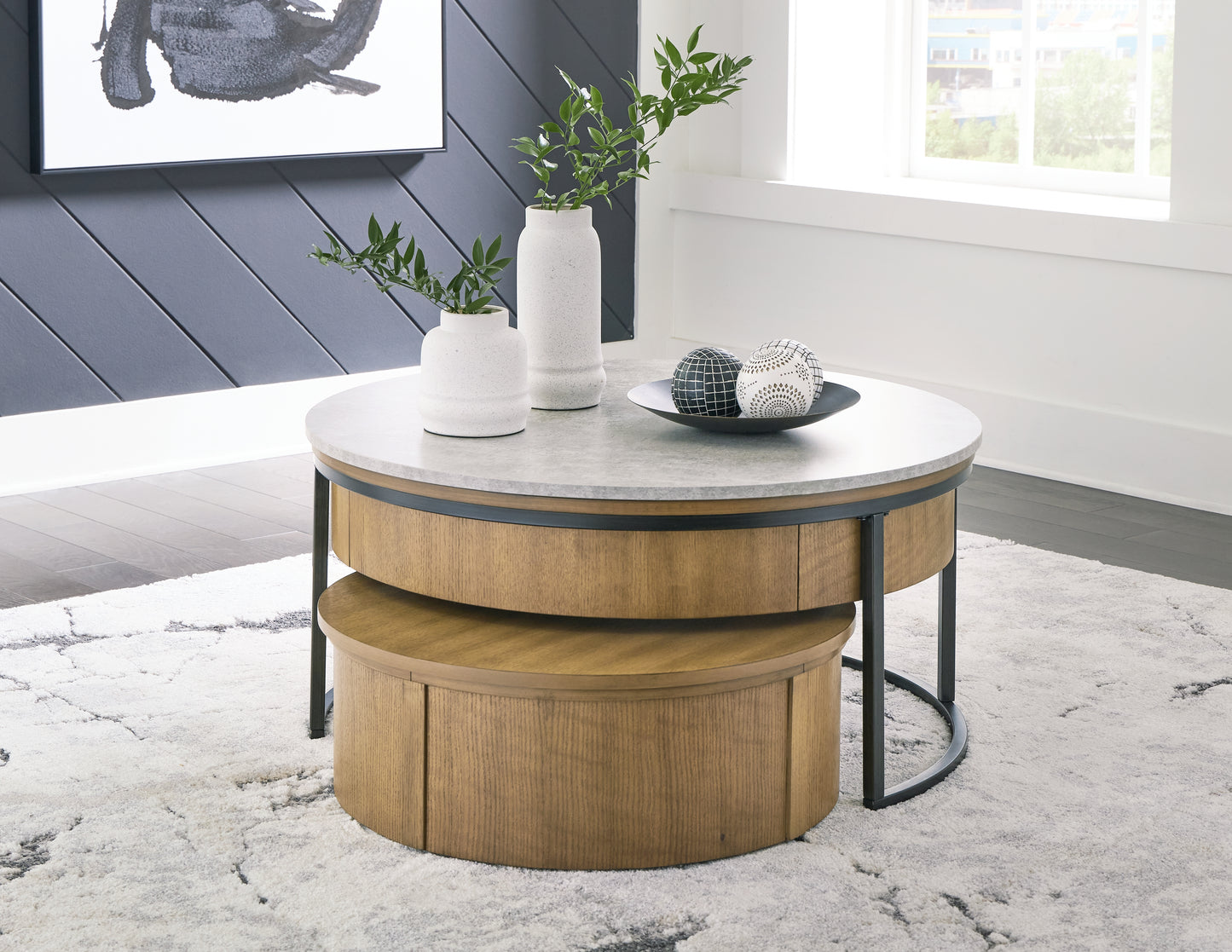 Auburndale Furniture Outlet - Ashley Furniture - Fridley Nesting Coffee Table (Set of 2) - Nesting Cocktail Tables (Set of 2) / Gray/Brown/Black - T964-8