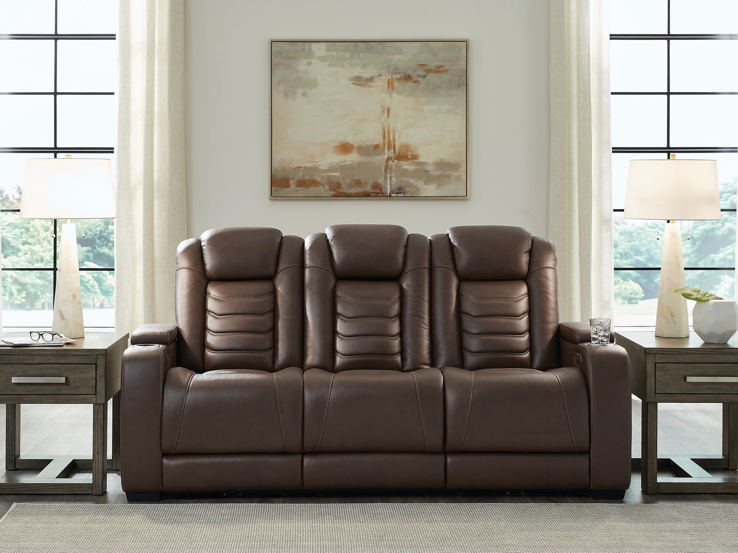 Auburndale Furniture Outlet - Ashley Furniture - High Impact Living Room - PWR REC Sofa with ADJ Headrest / Tobacco - U1060115