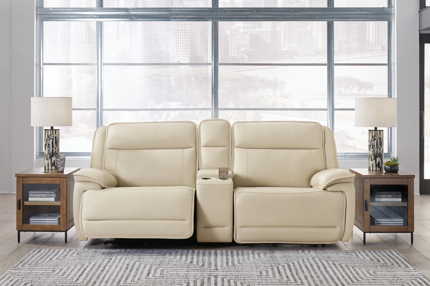 Auburndale Furniture Outlet - Ashley Furniture - Double Deal Sectional - 3-Piece Power Reclining Loveseat Sectional with Console / Almond - U13001S4