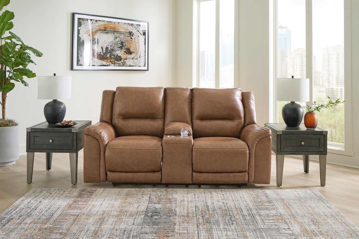 Auburndale Furniture Outlet - Ashley Furniture - Trasimeno Living Room - PWR REC Loveseat/CON/ADJ HDRST / Caramel - U8281518
