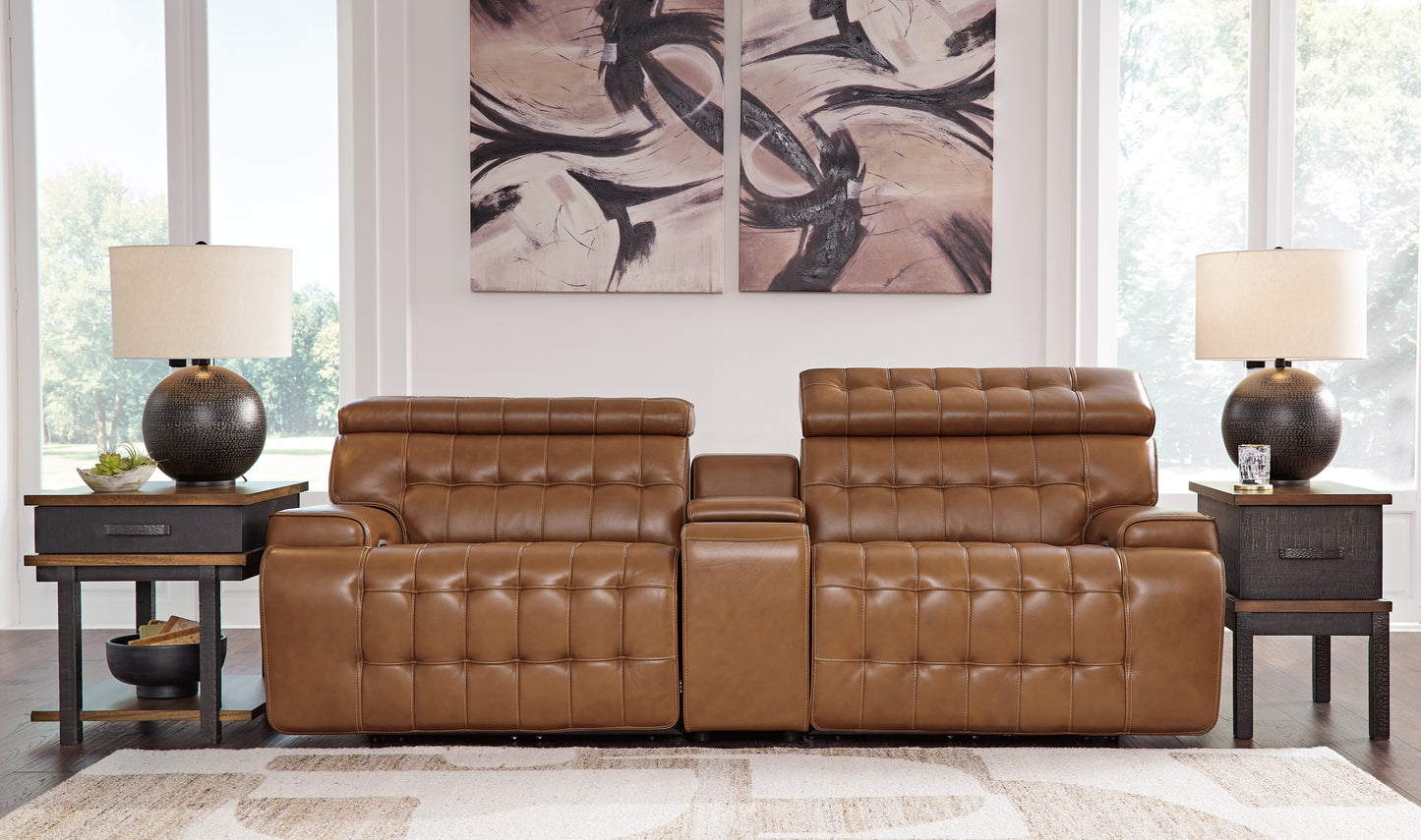 Auburndale Furniture Outlet - Ashley Furniture - Temmpton Sectional - 3-Piece Power Reclining Sectional Loveseat with Console / Chocolate - U92708S2