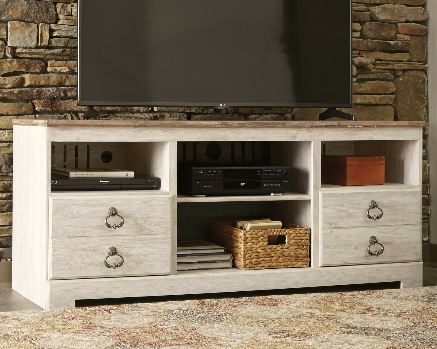 Auburndale Furniture Outlet - Ashley Furniture - Willowton TV Stand - 64" / Whitewash - W267-68
