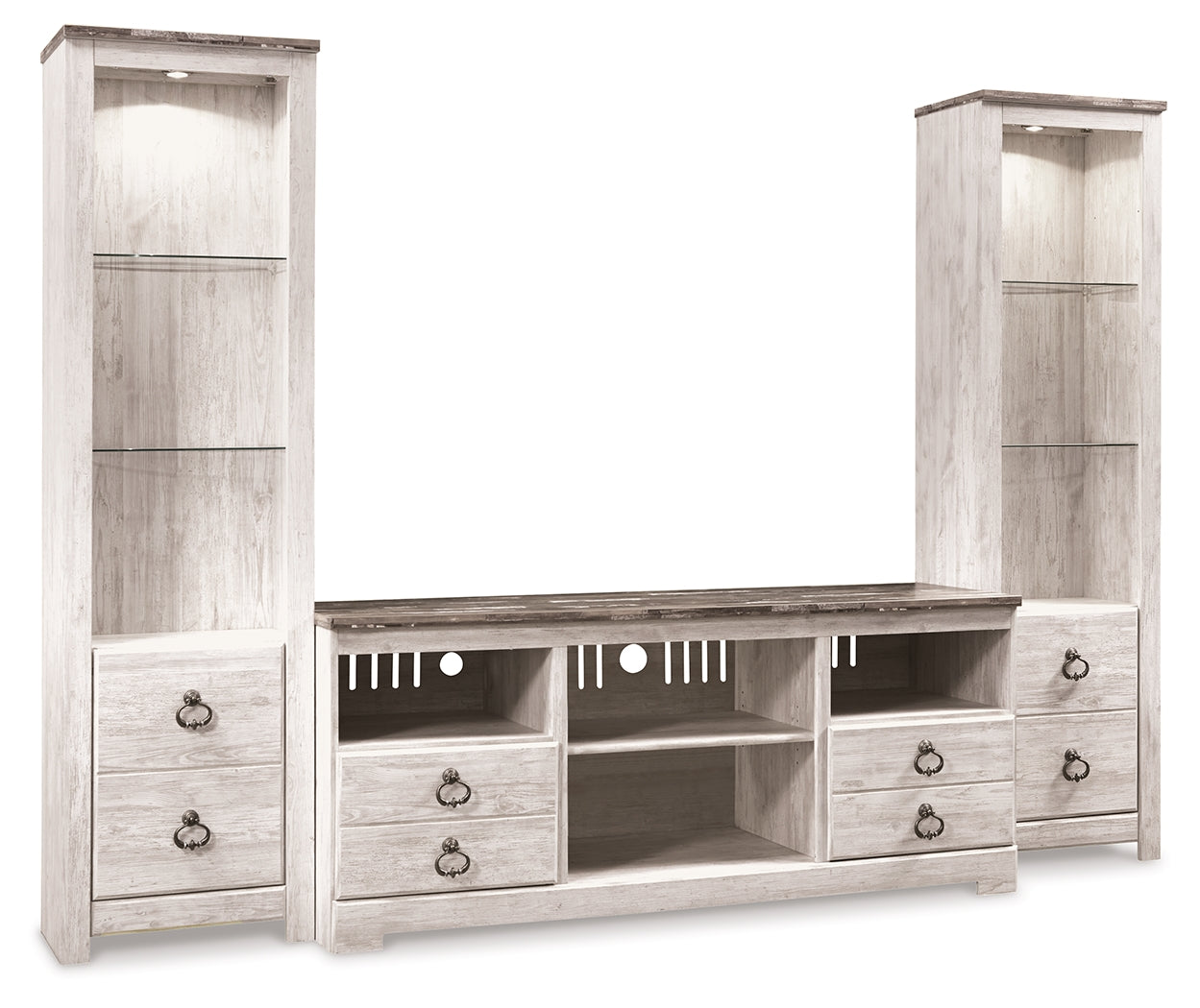 Auburndale Furniture Outlet - Ashley Furniture - Willowton 3-Piece Entertainment Center - 3-Piece Entertainment Center / Whitewash - W267W16